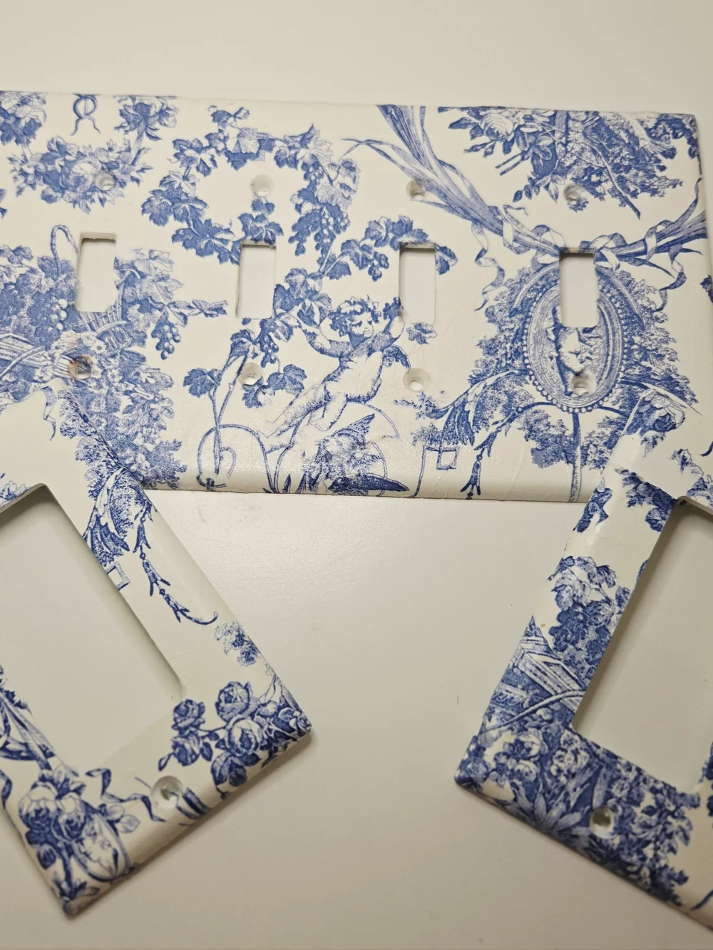 Blue Toile Decorative Light Switch Plate and Outlet Cover Set - Home Wall Decor